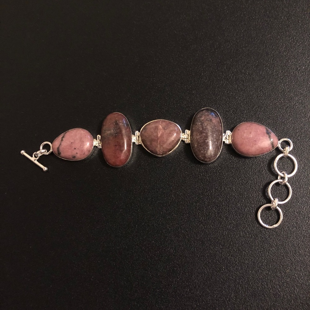 Pink Tourmaline Stone Silver-Tone Link Bracelet (cracked stone)